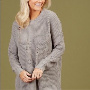 Altar’d State Distressed Deconstructed Oversized Gray Knit Sweater